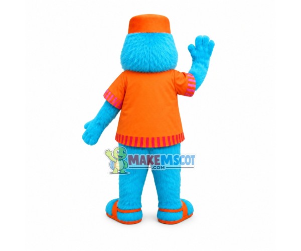 Blue Long Fur Monster With Slippers Mascot Costume Blue Long Fur Monster With Slippers Mascot Costume