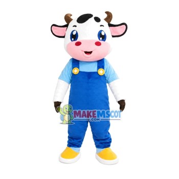 Young Cow With Overalls Mascot Costume