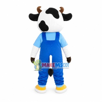 Young Cow With Overalls Mascot Costume