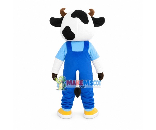 Young Cow With Overalls Mascot Costume Young Cow With Overalls Mascot Costume
