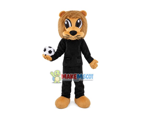 Big Eyes Lion Mascot Costume Carrying Football Big Eyes Lion Mascot Costume Carrying Football