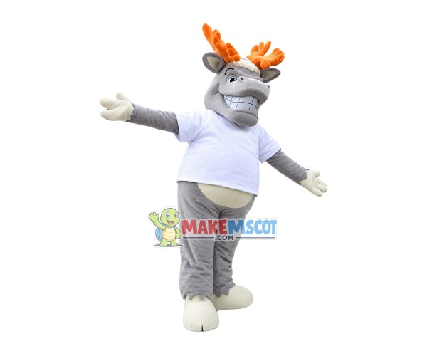 Gray Moose In Good Mood Mascot Costume