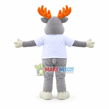 Gray Moose In Good Mood Mascot Costume
