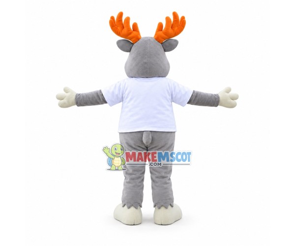 Gray Moose In Good Mood Mascot Costume Gray Moose In Good Mood Mascot Costume