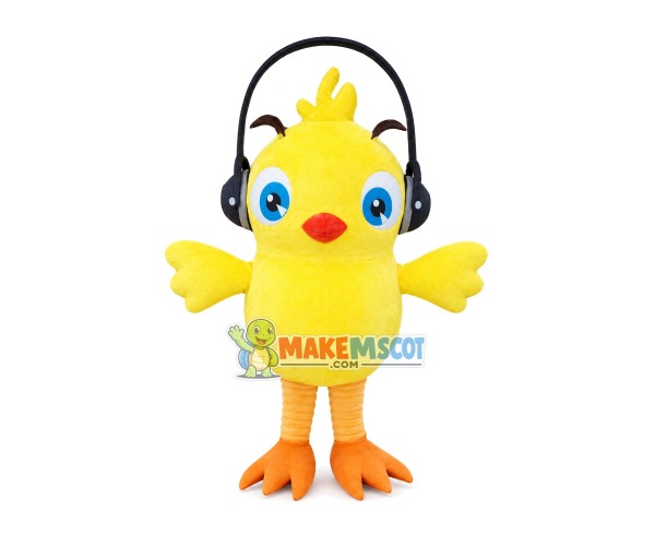 Little Yellow Chicken Mascot Costume Listening To Music Little Yellow Chicken Mascot Costume Listening To Music