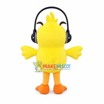 Little Yellow Chicken Mascot Costume Listening To Music