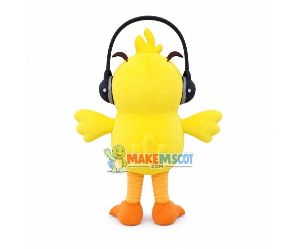 Little Yellow Chicken Mascot Costume Listening To Music
