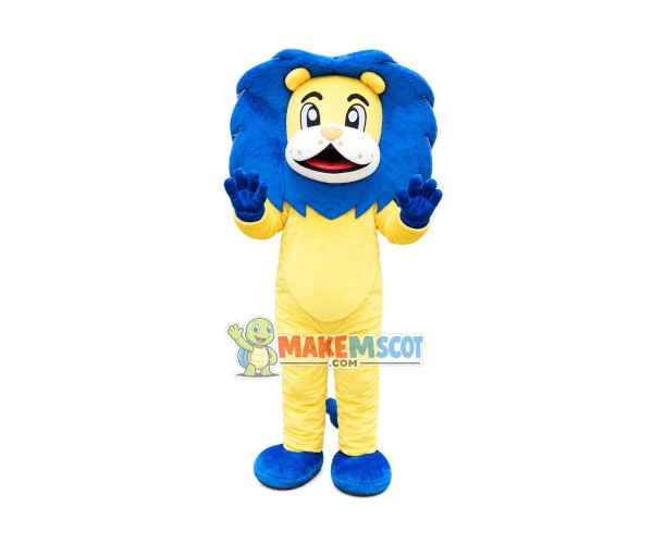 Cartoon Lion With Blue Mane Mascot Costume Cartoon Lion With Blue Mane Mascot Costume