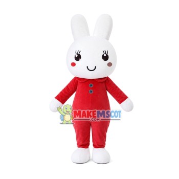Shy Red Button Bunny Mascot Costume