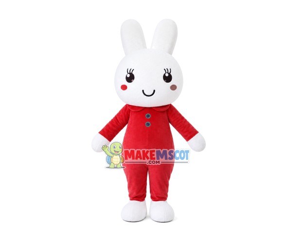 Shy Red Button Bunny Mascot Costume Shy Red Button Bunny Mascot Costume
