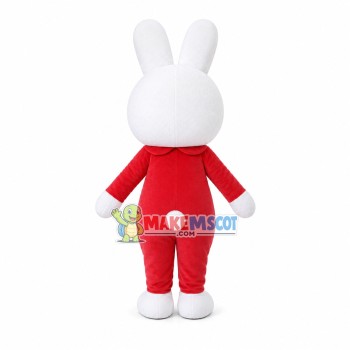 Shy Red Button Bunny Mascot Costume Shy Red Button Bunny Mascot Costume