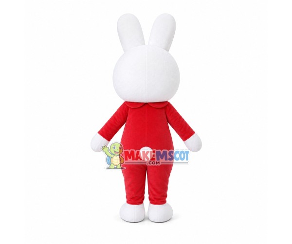 Shy Red Button Bunny Mascot Costume Shy Red Button Bunny Mascot Costume
