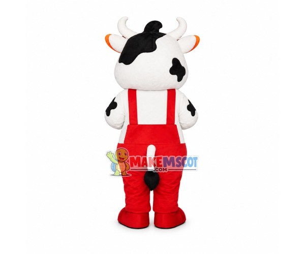 Cow With Red Overalls Mascot Costume Cow With Red Overalls Mascot Costume