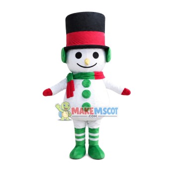 Snowman Mascot Costume With Green Buttons