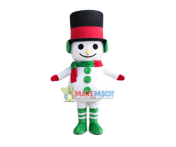 Snowman Mascot Costume With Green Buttons Snowman Mascot Costume With Green Buttons