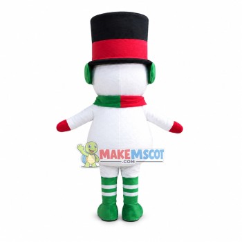 Snowman Mascot Costume With Green Buttons Snowman Mascot Costume With Green Buttons