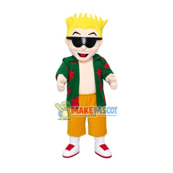 Blond Man Mascot Costume On Vacation