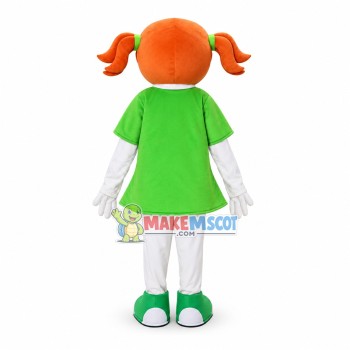 Little Girl In The Green Dress Mascot Costume Little Girl In The Green Dress Mascot Costume