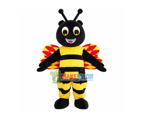 Black Bee Mascot Costume With Bright Wings Black Bee Mascot Costume With Bright Wings