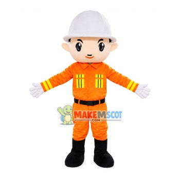 Firefighter In Safety Equipment Mascot Costume Firefighter In Safety Equipment Mascot Costume