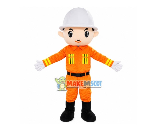 Firefighter In Safety Equipment Mascot Costume