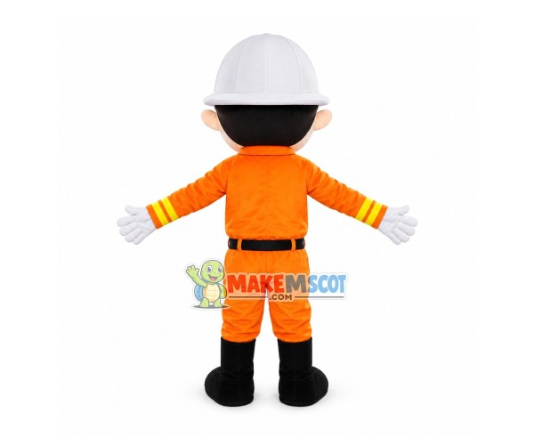 Firefighter In Safety Equipment Mascot Costume Firefighter In Safety Equipment Mascot Costume