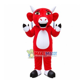 Red Bull With Big Earrings Mascot Costume