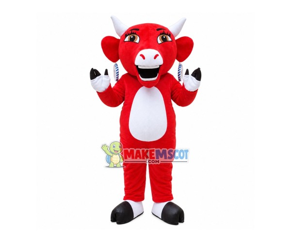 Red Bull With Big Earrings Mascot Costume Red Bull With Big Earrings Mascot Costume