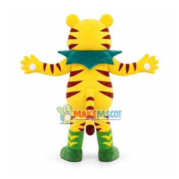 Fried Fur Tiger With Leaf Bib Mascot Costume Fried Fur Tiger With Leaf Bib Mascot Costume