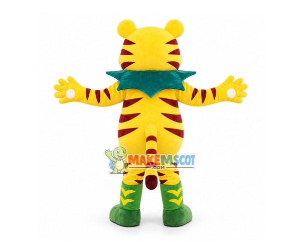 Fried Fur Tiger With Leaf Bib Mascot Costume Fried Fur Tiger With Leaf Bib Mascot Costume
