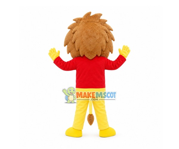 Amiable Lion With Red Top Mascot Costume Amiable Lion With Red Top Mascot Costume
