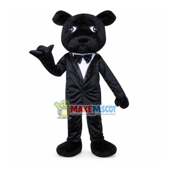 Black Bear In Suit Mascot Costume for Adult