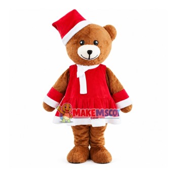 Brown Bear In The Christmas Dress Mascot Costume Brown Bear In The Christmas Dress Mascot Costume
