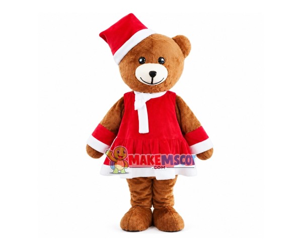 Brown Bear In The Christmas Dress Mascot Costume Brown Bear In The Christmas Dress Mascot Costume