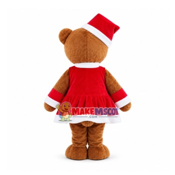 Brown Bear In The Christmas Dress Mascot Costume Brown Bear In The Christmas Dress Mascot Costume