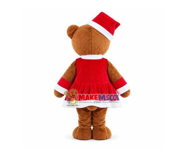Brown Bear In The Christmas Dress Mascot Costume
