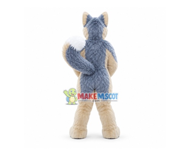 Smirking Furry Blue & White Wolf Mascot Costume