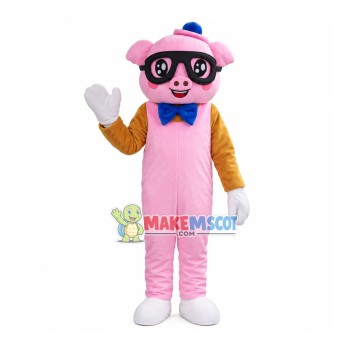 Pig With Black Frame Glasses Mascot Costume