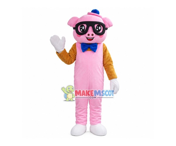 Pig With Black Frame Glasses Mascot Costume Pig With Black Frame Glasses Mascot Costume