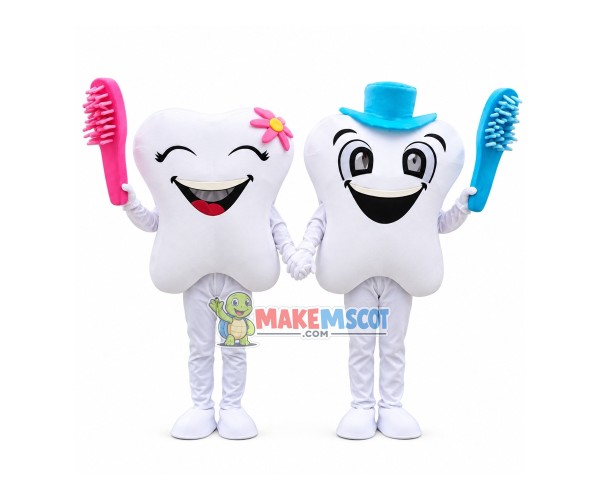 Pair Of Tooth Couple Mascot Cartoon Costume Pair Of Tooth Couple Mascot Cartoon Costume