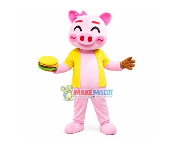 Cute Pig Mascot Costume For Burger Shop