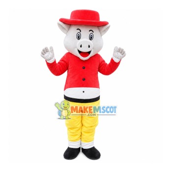 White Pig In The Short Top Mascot Costume White Pig In The Short Top Mascot Costume