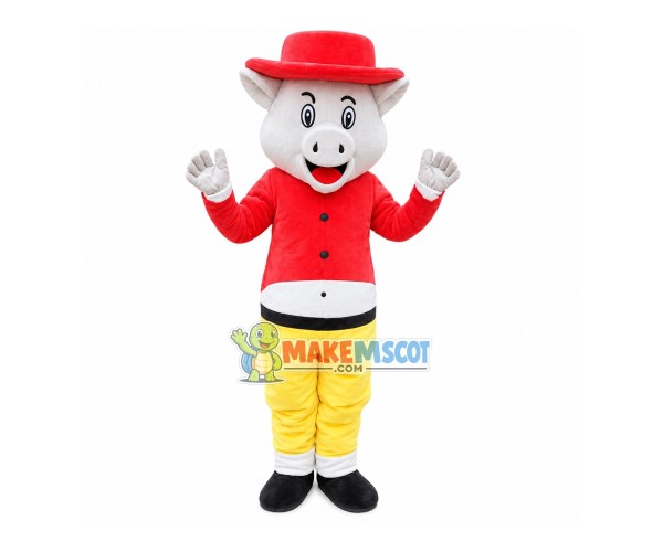 White Pig In The Short Top Mascot Costume