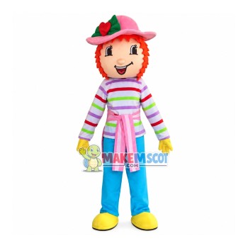 Curly Woman With Striped Top Mascot Costume Curly Woman With Striped Top Mascot Costume