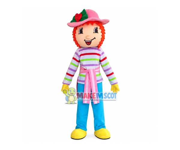Curly Woman With Striped Top Mascot Costume Curly Woman With Striped Top Mascot Costume