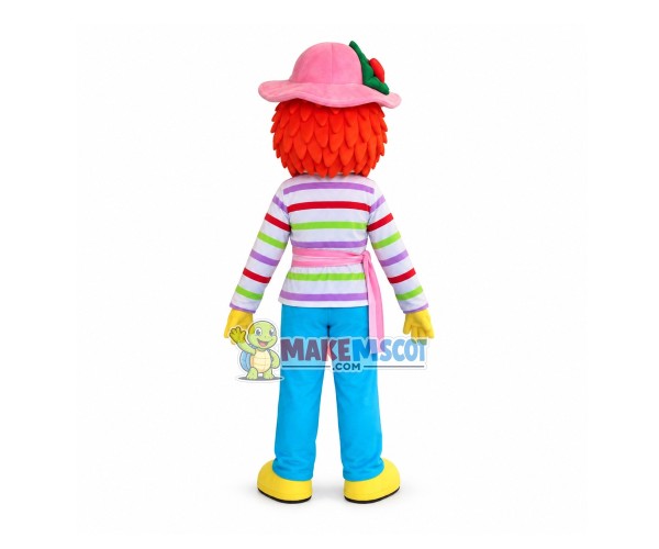 Curly Woman With Striped Top Mascot Costume Curly Woman With Striped Top Mascot Costume