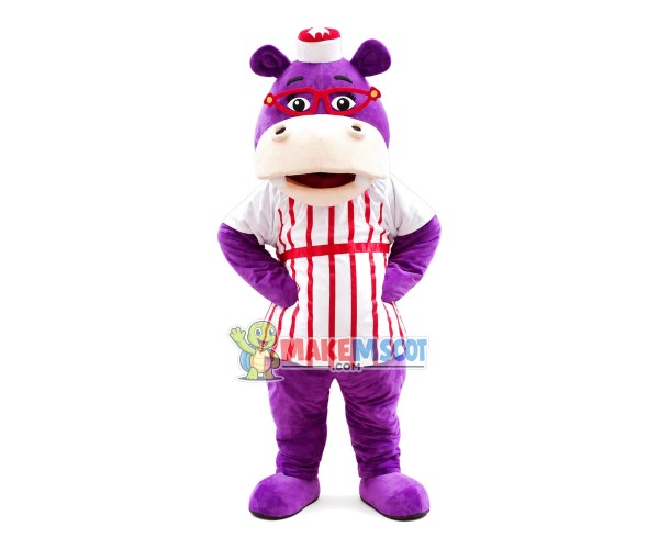 Purple Hippo Cartoon Mascot Costume Purple Hippo Cartoon Mascot Costume