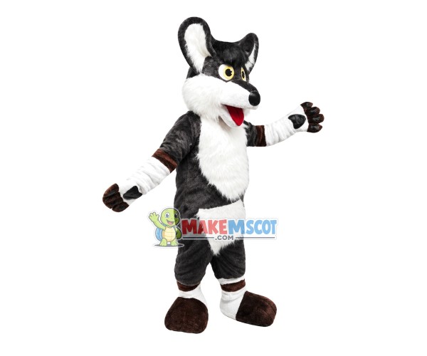 Surprised Black & White Wolf Mascot Costume Surprised Black & White Wolf Mascot Costume