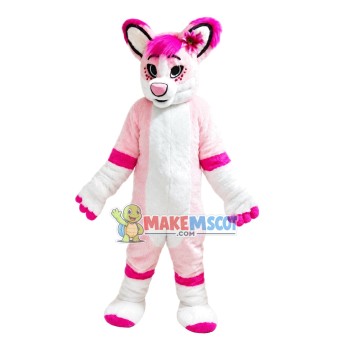 Coward Pink Furry Wolf Mascot Costume Coward Pink Furry Wolf Mascot Costume