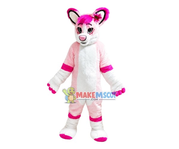 Coward Pink Furry Wolf Mascot Costume Coward Pink Furry Wolf Mascot Costume